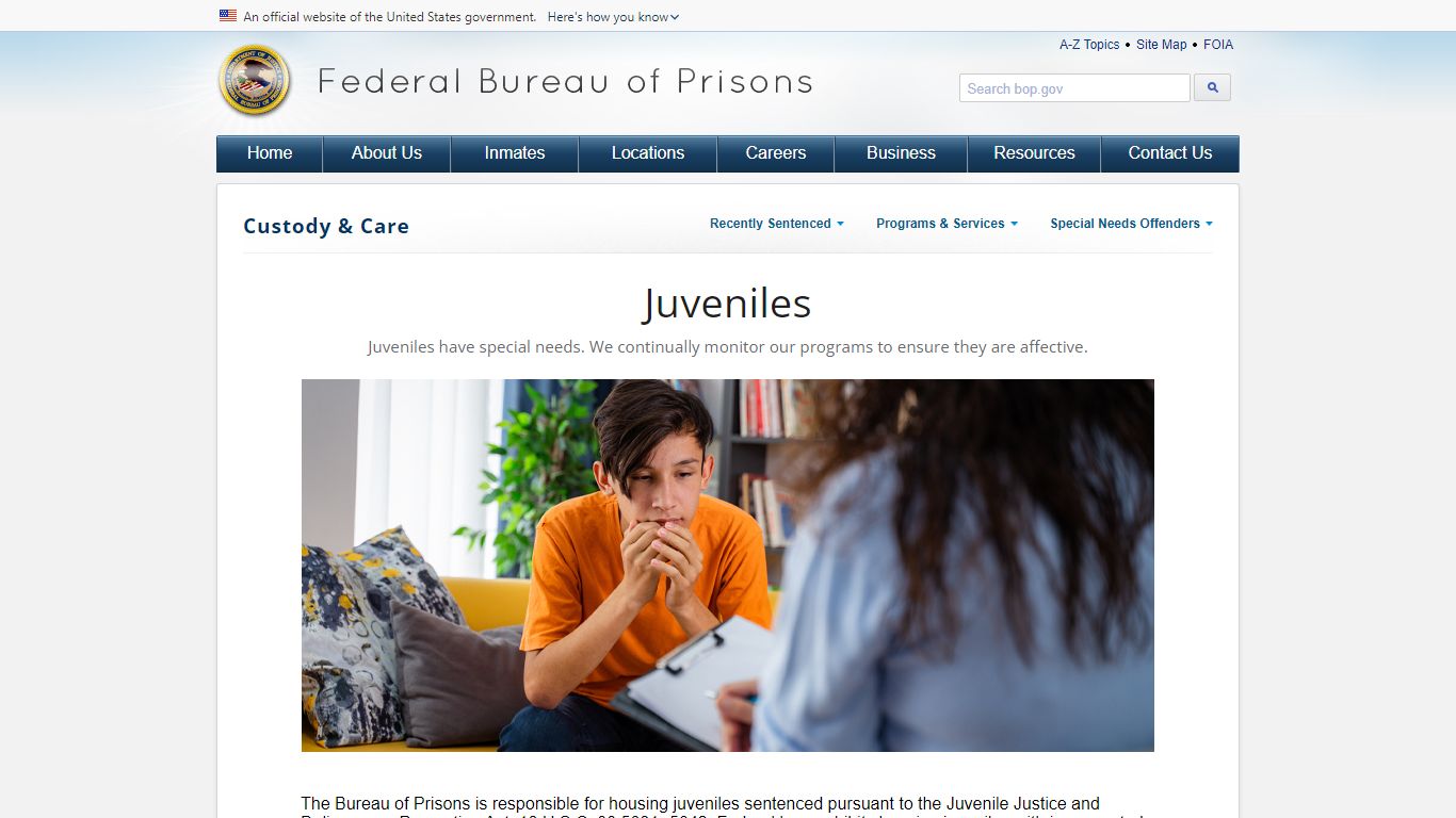 BOP: Juveniles - Federal Bureau of Prisons